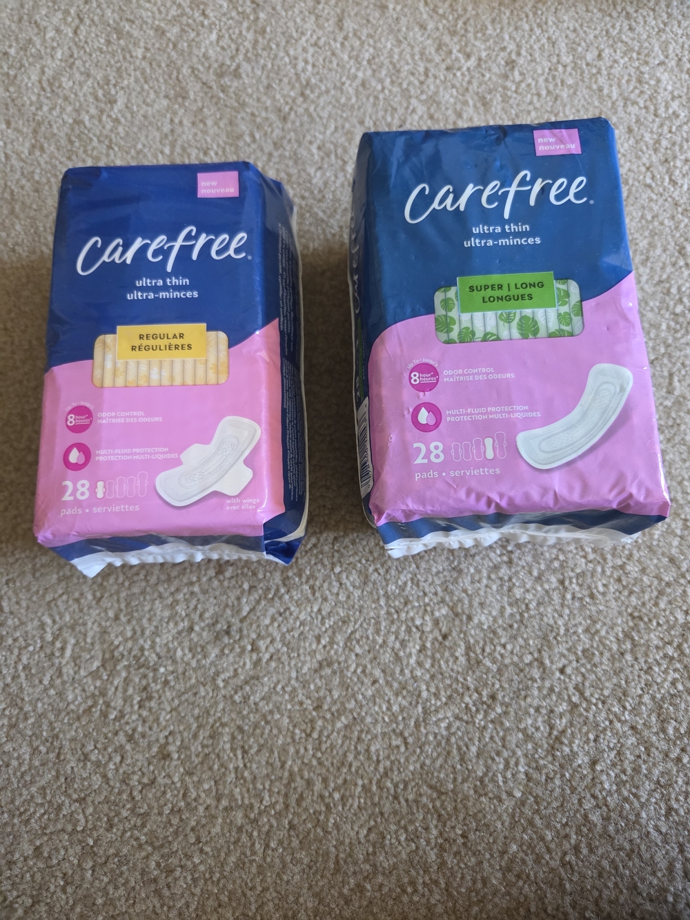 Carefree Ultra Thin Pads Bundle 56ct – Regular Wings + Super Long No Wings